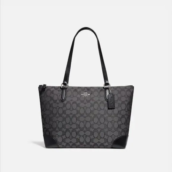 Coach Handbags - Coach Zip Top Tote In Signature Jacquard Silver/Black with dust bag (2-pieces)